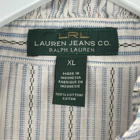 LRL Lauren Jeans Company 100% Cotton Ruffle Collar Button Down Shirt Size XL - Picture 9 of 14